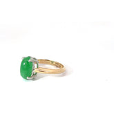 14k Yellow Gold 3.31ct Oval Cabochon Colombian Emerald 4 Prong Cathedral Setting Ring